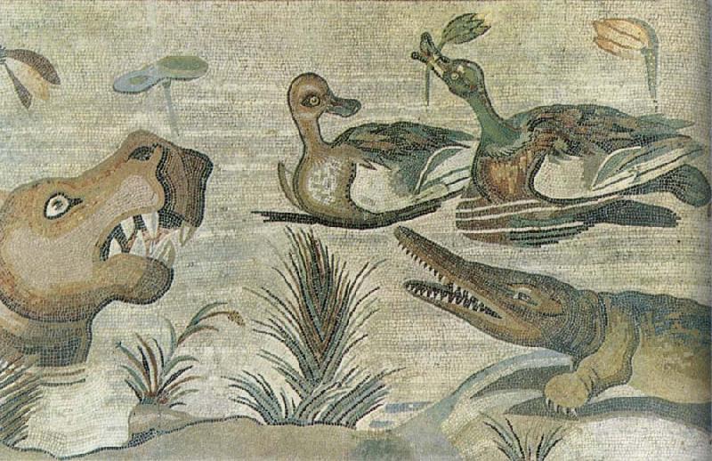 unknow artist Nilotic mosaic with hippopotamus,crocodile and ducks